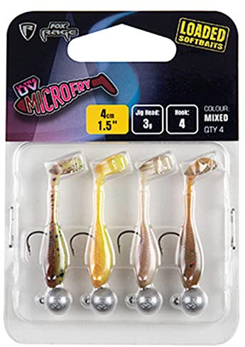 Fox Rage Micro Fry Mixed UV Colour Pack 4cm 3g - 4 Gummifische für Barsche, montierte Gummishads, Softbaits zum Jiggen