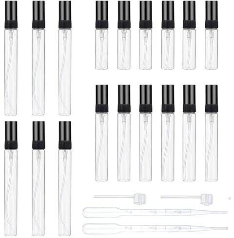 GOTRUST 18pcs Atomizador Vidrio Mini Botella de Spray Perfume Recargable, Transparente Atomizadores de Perfume de Cristal, Botella de Spray Perfumes Pequeña Portátil - 3ml 5ml 10ml
