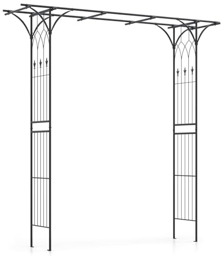GiantexUK Metal Garden Arch, Heavy Duty Trellis Pergola Arbour, 205cm Flowers Roses Climbing Plants Support Archway for Lawn Patio Wedding Ceremony Party Decoration (205x52x205cm, Black)