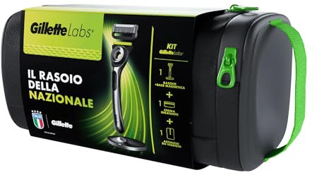 Gillette LABS Rasoio Uomo, Con 1 Lamette Gillette LABS Con Barra Integrata, Base Magnetica, Crema Idratante Viso e Barba, Custodia Da Viaggio, Grigio, Rasoio Manuale, Lamette da Barba Autentiche