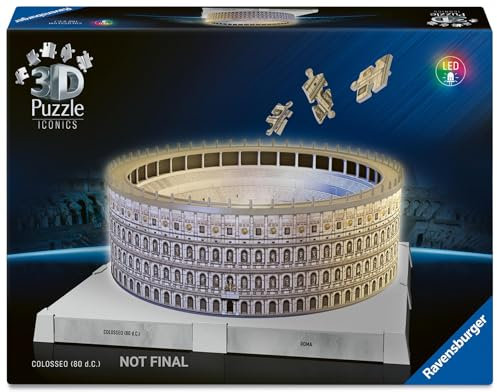 Ravensburger 3D Puzzle Iconics: 12008034 Kolosseum Rom - mit Licht - EIN Wahrzeichen des antiken Rom als detailgetreues und beleuchtetes Modell