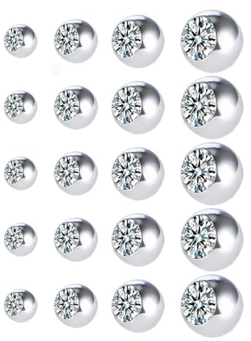Gojewen 20pcs Piercing Balls Silver 16G Stainless Steel Replacement Screw Balls 3/4/5/6mm for Lip Nose Helix Tongue Belly Piercing Jewellery