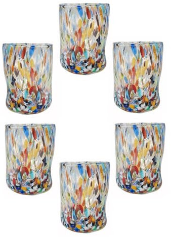MurArt Shot di Murano Set da 6 bicchierini alt. 6,5 in vetro soffiato a mano in lavorazione artigianale Collezione Eleganza Made in Italy(1, Millefiore)