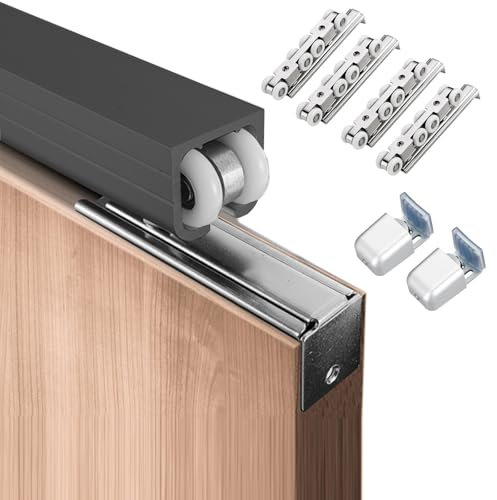 Black Aluminum Sliding Door Kit - Pocket Door Hardware Track for Single/Double Doors Outdoor Barn Door System Complete Installation Kit for Smooth Operation