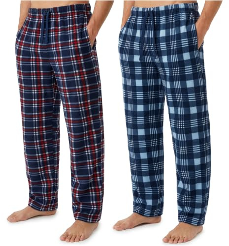 Get Trend 2-pack pyjamasbyxor för män, tonåringar, loungebyxor med dragsko midja, bekväma nattkläder, myskläder, gåvor för män, Marinblått/rött, 3XL