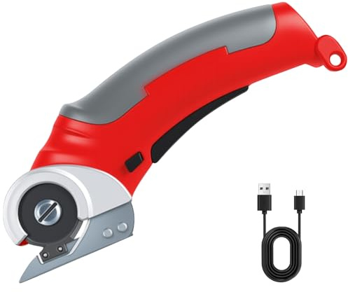 Elektrische Schere, Elektrischer Kartonschneider, Kartonschneider Elektrisch, Papierschneider Elektrisch, 4.4 Ah Elektrischer Papierschneider Für Papier, Pappe, Teppich, Leder, Filz, Kunststoff(Rot)