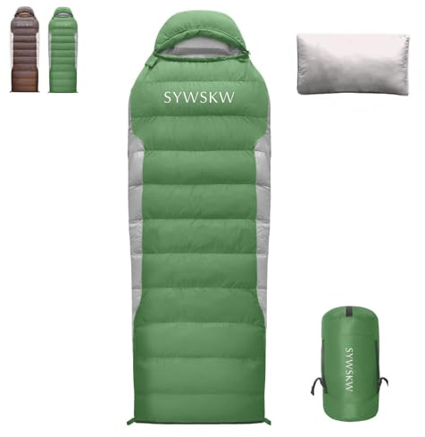 SYWSKW Ultralight Down Sleeping Bag with Pillow,15°F 32°F 46°F Sleeping Bag for Women,Men,Youth Backpacking,Hiking and Camping Outdoor with 680FP Duck Down (Green, 500g Down Filling)