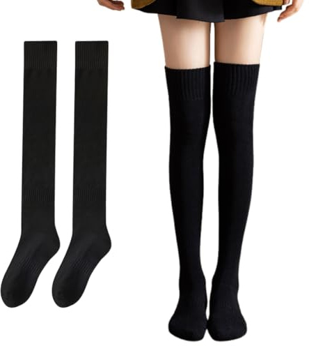 DOKRIN Chaussettes montantes femme, chaussettes hautes femme 1 paire de bas noirs chauds et épais au-dessus du genou, bottes sexy hautes, chaussettes adaptées à un usage quotidien en hiver