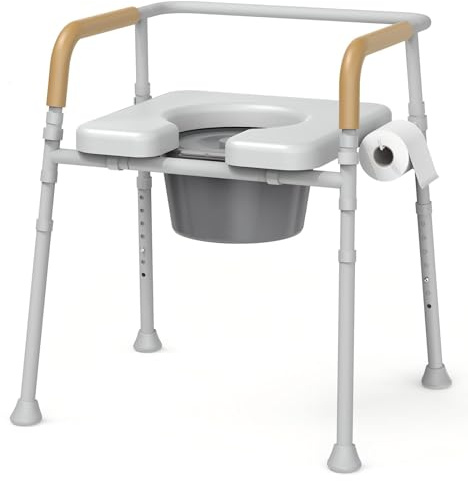 Loyoda Bedside Commode, Bedside Commodes for Seniors with 5.81QT Removable Bucket & Splash Guard, Adjustable Height Potty Chair for Adults, 350 lb Weight Capacity, Easy Cleaning, Tool-Free Assembly