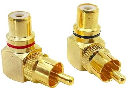Yvxotrxnk 5/20 adattatori RCA ad angolo retto in ottone placcato oro, connettore maschio a femmina a 90 gradi per subwoofer, amplificatore, TV, audio e video (rosso, 5 pezzi)