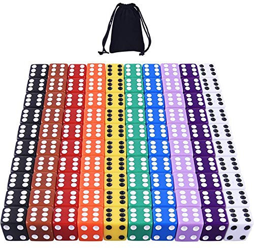 Austor 6 Seitige Würfel Set Dice Set 16 mm für Spiel und Kasino, Bunt, 100 Stück