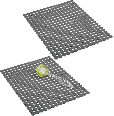 mDesign 2er-Set dekorative Spülbeckenmatte zum Schutz der Küchenspüle vor Kratzern – extragroße Abtropfmatte aus PVC – rutschfeste Spülmatte im Punktedesign zum Zuschneiden – grau