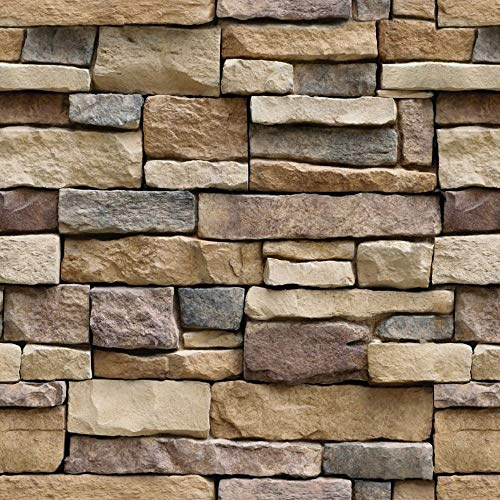 Lependor 17.71 X 393 Stone Peel and Stick Wallpaper - Self Adhesive Wallpaper - Easily Removable Wall Paper - Brick Peel and Stick - 48.45 sq. ft. (17.71 x 32.8ft, Dark Stone)
