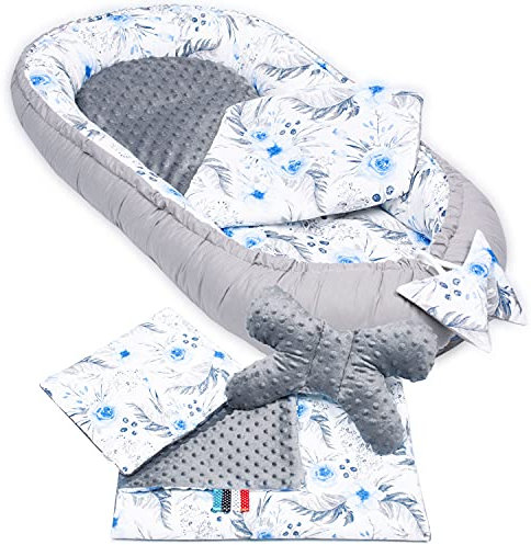 PaLulli 3-TLG Baby Ausstattung-Set Kuschelnest Babynest 95x55cm Baby-Matratze Kuscheldecke Babybett 100% Baumwolle Hypoallergisch Für 0-8 Monate