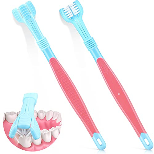 Spazzolino da Denti per Autismo a 3 Lati Spazzolino da Denti a 3 Setole Spazzolino da Viaggio a Tre Setole Avvolgente per Cura dei Denti Bambini Denti Morbidi Ad Ampio Angolo, Blu e Rosa (Blu e Rosa)