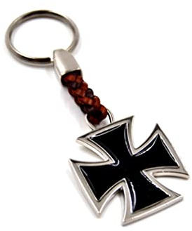 ClaroSchmuck Llavero de metal de 2 mm de grosor, correa de piel sintética, longitud total: 9 cm - 11 cm aprox, Cruz de Hierro, Talla única