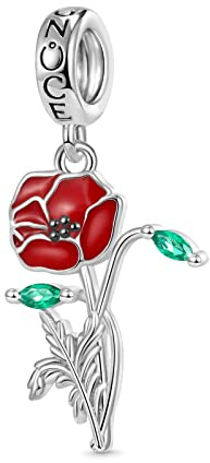 GNOCE Fleur Pendentif en Argent Sterling 925 Coquelicot Serpent Chaîne Bracelets/Colliers Bijoux Cadeau pour Femmes Filles (Coquelicot Rouge)