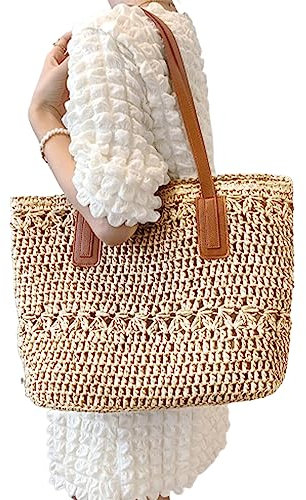 Strohstrandtasche Frauen Stroh Bag Sommer Urlaub Tasche große Kapazität Strandtasche gewebte Umhängetasche für Sommerferien wichtiger