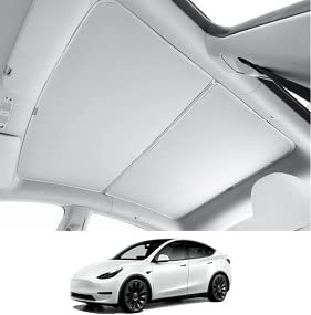Sonnenschutz Glasdach Sonnenschutz Kompatibel mit Tesla Model Y, Auto Sonnenschutz Abdeckung Blocks Enthält Aufbewahrungstasche, Einrastbarer Einbau+Zusammenklappbar, Nahtlose Passform