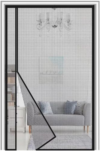 Fliegengitter Tür Magnet 95x230cm Seitenöffnung Fiberglas, Reversible Links Rechts Balkontür Fliegengitter Insektenschutz Fliegenvorhang ohne Bohren für die Balkontür Terrassentür，Schwarz