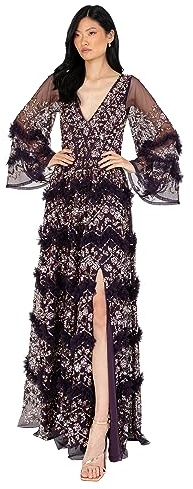 Maya Deluxe dam Women's Ladies Maxi Dress V Neckline Sequin With Ruffle Empire Waist Slit Split For Prom Ball Bridesmaid Wedding Guest Klänning