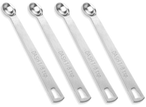 Lot de 4 cuillères à café de 1/8 (1/8 cuillère à café | 0,625 ml | 0,625 cc), cuillère à mesurer simple, en acier inoxydable, petite cuillère à mesurer