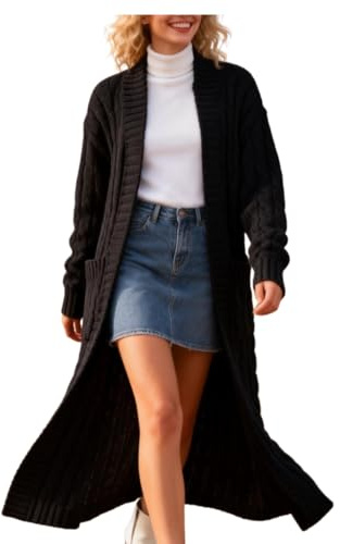 Shuanghao Mujer-Chaqueta Cárdigan-Suéter Abrigo-Abiertos de-Punto - Invierno Manga Larga Suave Suelta Elegantes Casuales Sexy Moda Retro Engrosado Térmica Grande Suéter Cardigan para Mujeres Negro XL