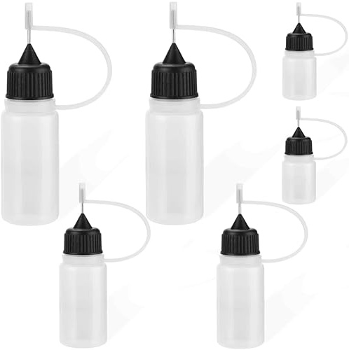 IBXWMNG Aplicador de Pegamento de Precisión botella de agujas Set de 6 Botellas Plásticas con Cuentagotas y Punta de Aguja Aplicador De Precisión - 2x 5ml, 2x 10ml y 2x 15ml