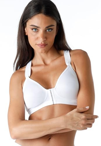 Lovable Reggiseno Sportivo Alto Impatto in Microfibra Tecnica | Allacciatura Frontale | Cotone Interno | Supporto con T-Back | Active Comfort Donna, Bianco, 38 / 5C