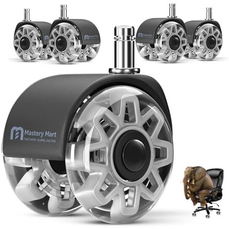 Mastery Mart Bürostuhl Rollen, 5er Set, 60mm Hartbodenrollen 11mm X 22mm, Passend Für 98% Aller Stuhlrollen, Nicht Für 1KEA, Grau