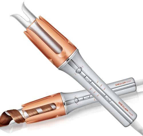 SHEGLAM Rizador automático de 32mm con revestimiento de cerámica, 3 niveles de temperatura (170-210°C), calentamiento rápido – Enrollador de rizos giratorio automático para rizos