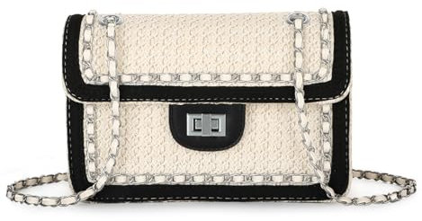 Ynport Crefreak Damen Stroh Umhängetasche Sommer Umhängetasche Strand Handtasche Quadrat Elegante Schulter Clutch Tasche Woven Flap Umhängetasche Geldbörse, Beige