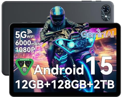 TABWEE T80 Android 15 Tablet 10 Zoll, 12GB RAM + 128GB ROM (Erweiterbar auf 2TB), 5G WiFi, Gemini AI, 6000mAh Akku. Perfekt für Gaming mit Dual-Kamera, BT5.0, OTG & Type-C. Neuestes Modell 2025