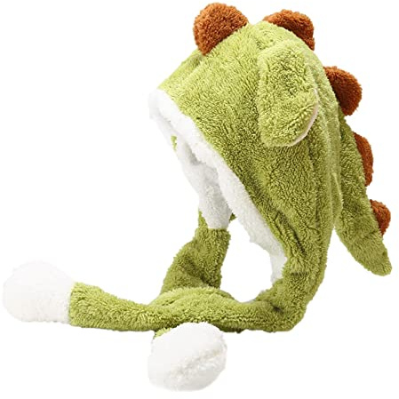 Animal Dinosaur Hat with Plush Moving Ears Jumping Up Beating Funny Cap for Women Girl Dress Up Christmas Party Holiday Hat Fancy Hats Women Fashionable (Green, One Size)