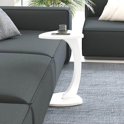 [en.casa] Tavolino per Divano a Forma di C Tavolino Laterale con Rotelle Consolle Portatile Tavolo Basso Serviletto 40 x 37 x 56 cm Bianco
