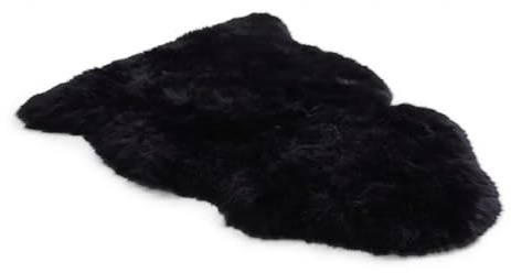 Luxury Genuine Sheepskin Rug – 100% Real Wool Natural Soft Silky Fluffy Hide, Premium Sheepskin Throw for Bedroom, Sofa or Floor, Warm & Breathable Home Décor Accent (90 x 60 cm) (Black)