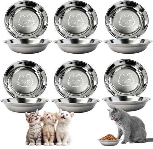 6Pcs Cat Bowls, Quality Stainless Steel Shallow Cat Food Bowls, Whisker-Friendly Cats Bowls For Kittens, 5.5 Inch For Small Dogs, Rabbits, Hamster, For Indoor Outdoor Pet Supplies (B-Elegant)