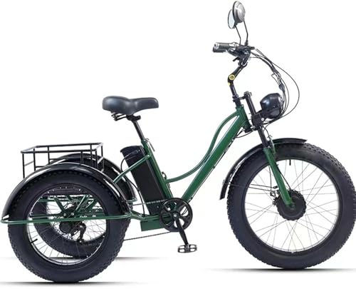 Adult 3-Wheel Electric Bike with Fat Tire, 200kg Load Capacity and Cargo Basket for Elderly Exercise and Shopping Comfort