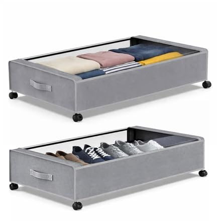 VOLTICO Under Bed Storage Box with Wheels 78L Rolling Underbed Storage Container with Lid Steel Frame Space Saving Storage for Clothes Bedding Shoes Grey (2)