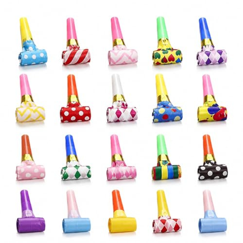 20 Pcs Party Blowers with Colourful Trumpet Whistles – Birthday Fun | Fun party blowers for celebrations, ideal for birthdays, New Year and graduation, with colourful design and easy use