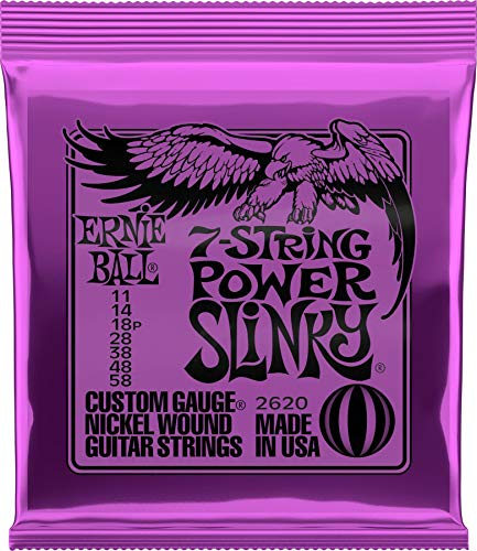 Ernie Ball 7-String Power Slinky Nickel Wound Electric Guitar Strings, 11-58 Gauge (P02620)