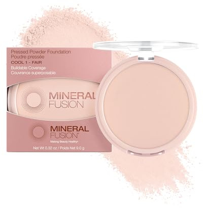 Mineral Fusion Pressed Powder Foundation - Matte Finish Face Powder for Fair Skin with Pink/Red Undertones - Age Defying Natural Makeup - Talc Free, Vegan, Hypoallergenic (Cool 1)