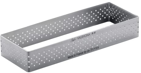 De Buyer - Cercle à tarte rectangle VALHORNA en inox perforé - 28 x 11 x 2 cm Fabriqué en France Technologie AIR SYSTEM, Micro-Perforations pour Cuisson Rapide et Homogène pour Résultats Croustillants