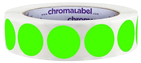 ChromaLabel 1 Inch Green Circle Stickers, Small Inventory Stickers, Green Color Code Sticker Roll, 1000 Permanent Color Round Label per Roll