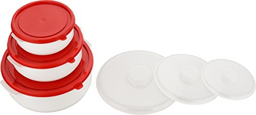 Kigima Mikrowellen Geschirr Set 0,5,L/1L/2L Rot/Weiß – 3-teiliges Mikrowellengeschirr mit Deckel – Frischhalte- & Tiefkühlset zum Aufwärmen in Mikrowelle – Mikrowellentopf mit Deckel