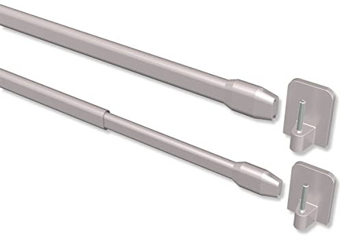 Interdeco Vitragestangen mit Klebehaken/ausziehbare Scheibenstangen Silber-Grau (2 Stück), 50-80 cm