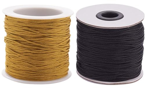 PandaHall Elite 2 Rolls 100yards/roll 1.5mm Nylon Thread Braided Lift Shade Cord, Venetian/Roller Blinds Replacement String,Black/Camel