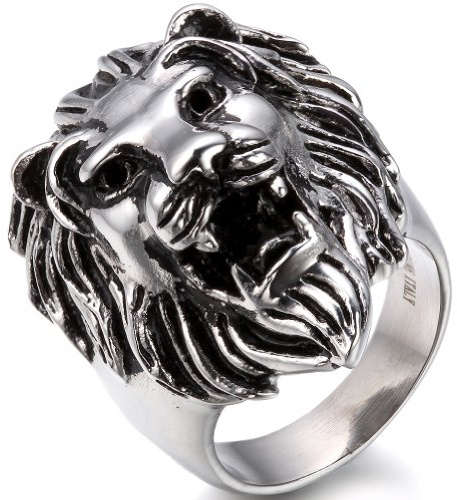 OIDEA Anello da uomo in acciaio inox, con testa di leone, stile vintage, da motociclista, punk rock