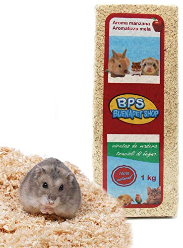 BPS Copeaux de Bois Litière pour Animaux de Compagnie Sciure de Bois pour Chat Petits Animaux Hamster Lapin Perroquet Écureuil Hérisson Paquet différent (1 kg, saveur Pomme) BPS-4052