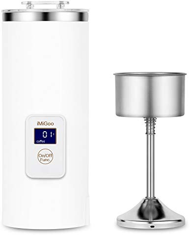 iMiGoo Portable Coffee Maker, 220ml, Single Cup Coffee Percolator, Tea Maker, Electric Kettle, 304 Stainless Steel, AC 110-120V, White